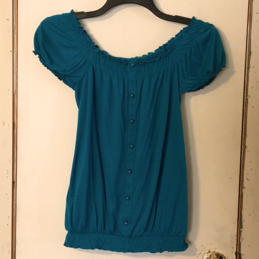 Teal Off the Shoulder Top